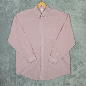 Brooks Brothers Shirt Mens 17.5 34/35 Red White Striped Button Down 346 Cotton